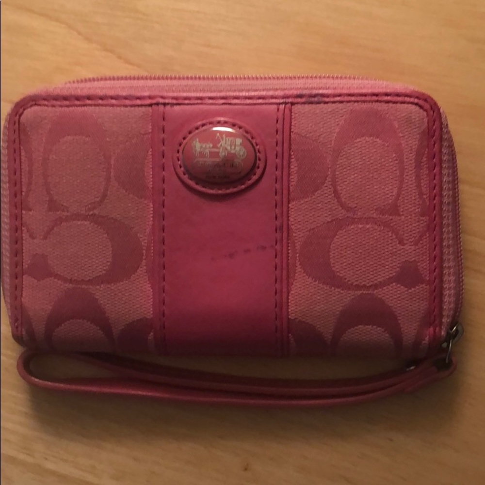 Coach pink fabric wristlet